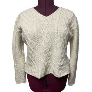 Paul James Vintage Womens 100% Wool Chunky Cable Knit Sweater Size L Fisherman